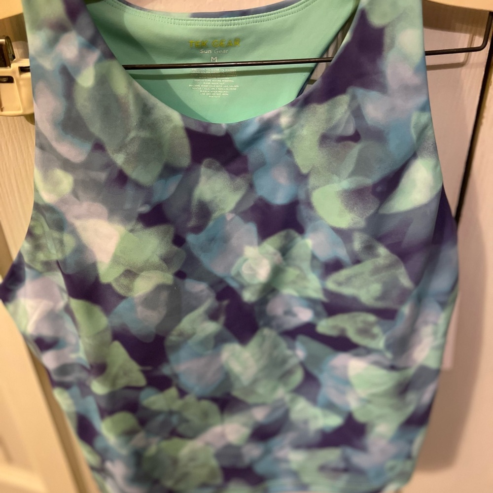 Tek Gear Women's Tank Top - Blue and Green Leaf Design